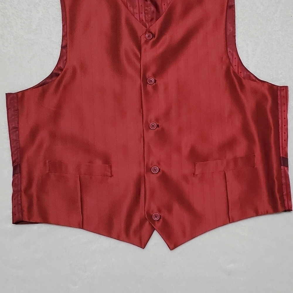 PALLINI Deep Red Satin Striped Three-Piece Suit Jacket Vest Pants Regular Fit - Picture 8 of 16